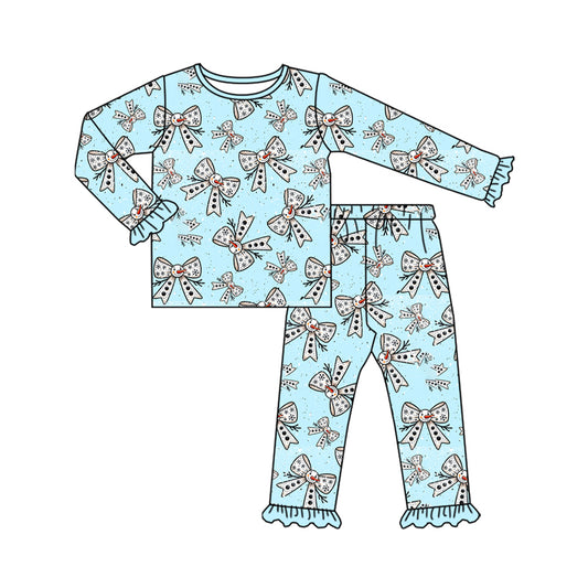 pre order snowman bows print blue two pieces pajama set