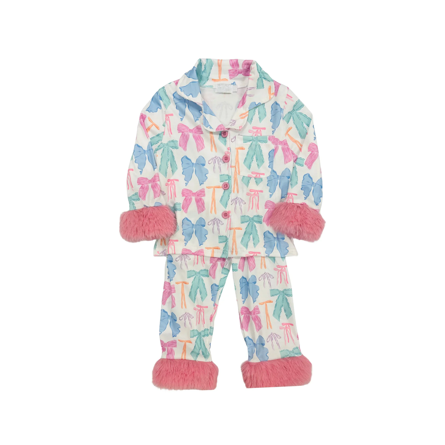 Pre order colorful bow button down fur pajama set