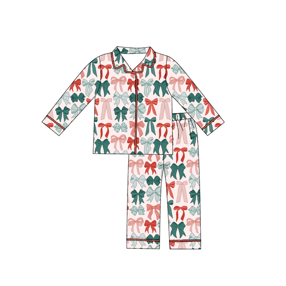 Pre order christmas belle bow button down pajama set