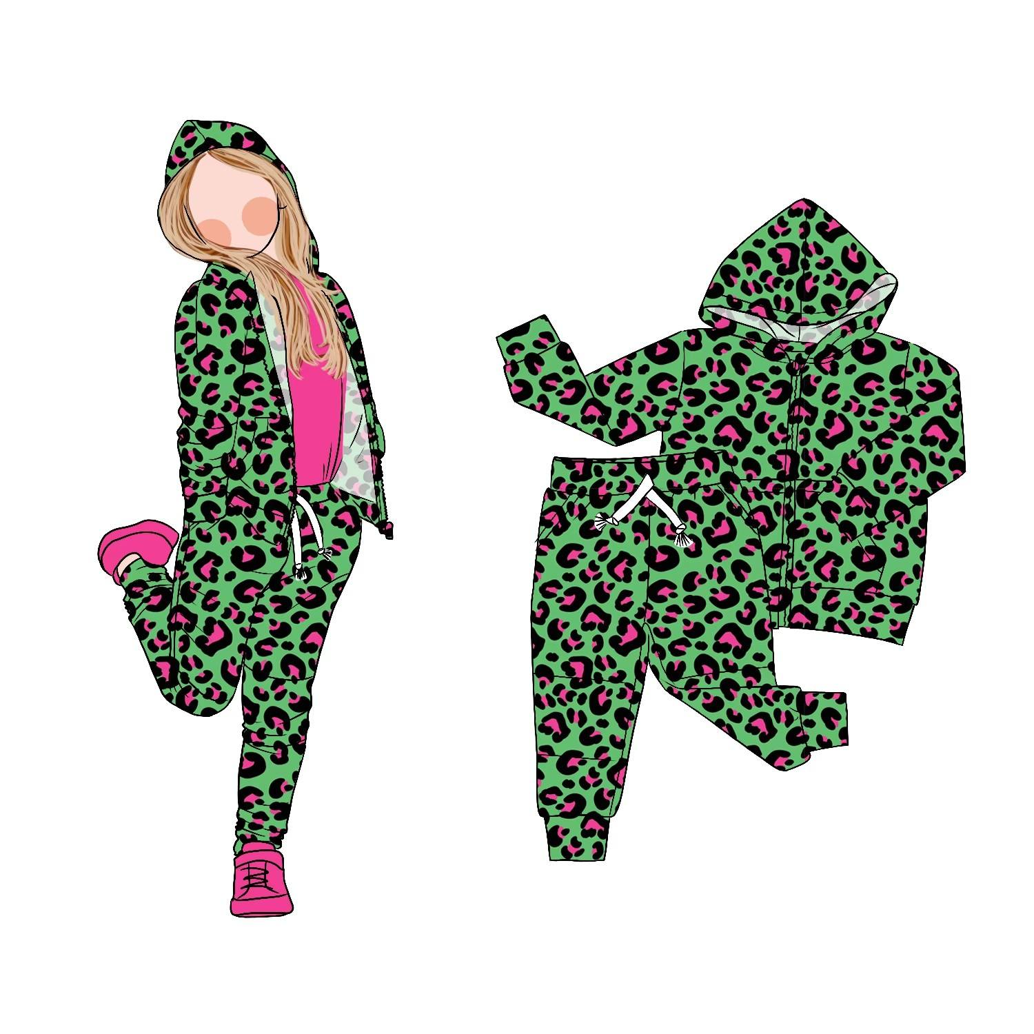 pre order green leopard zip hoodie jogger outfit