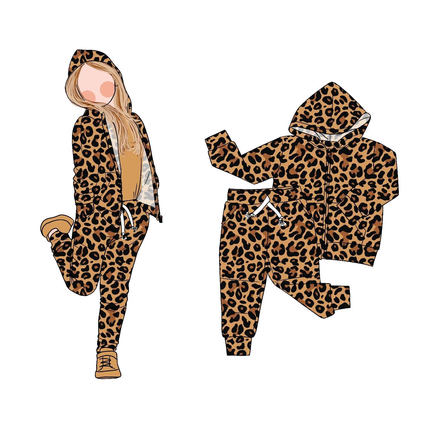 pre order brown leopard zip hoodie jogger outfit