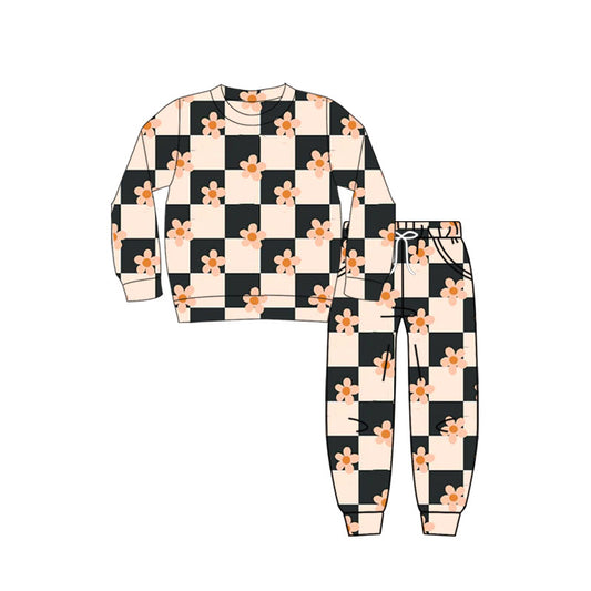 pre order checkered floral girl jogger set