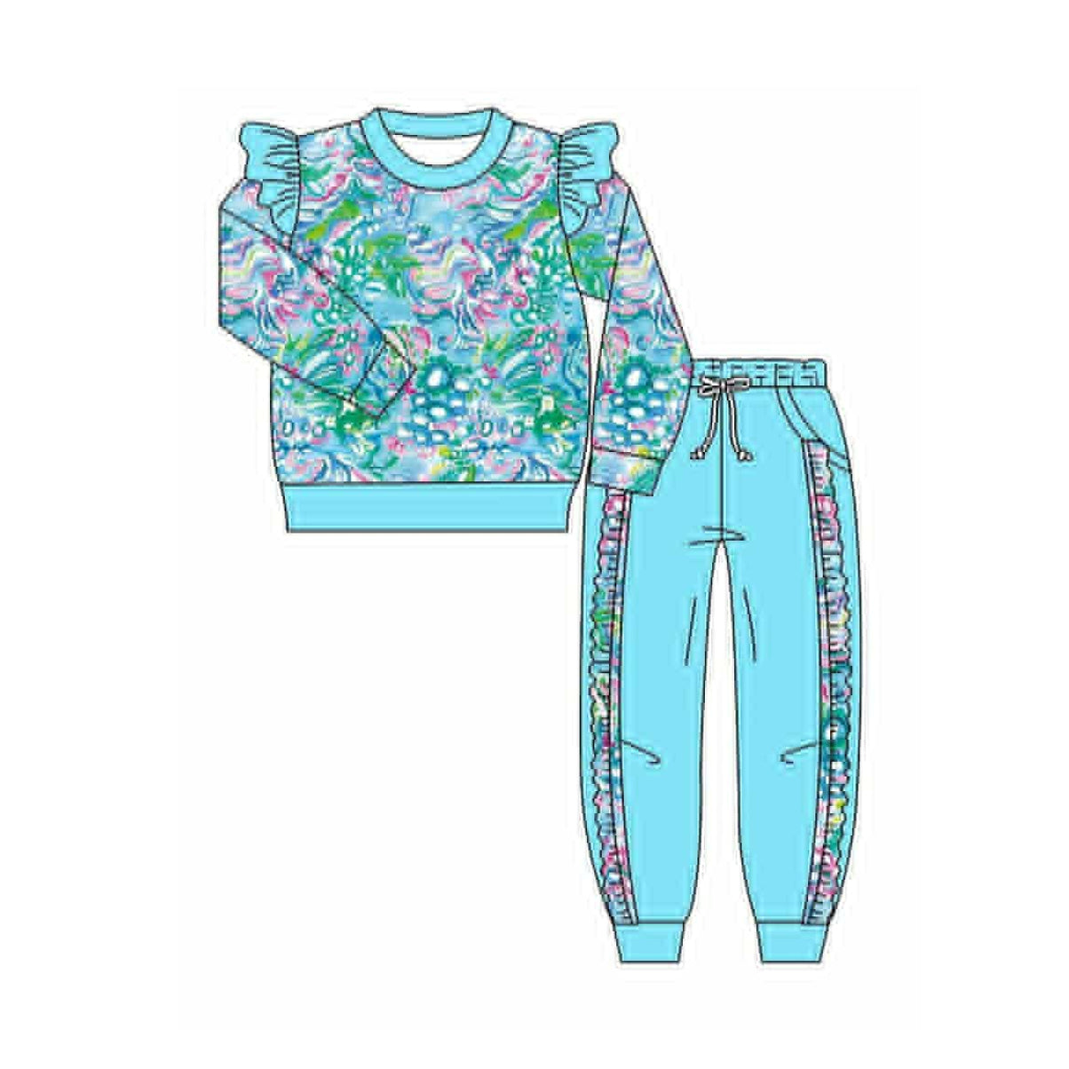 pre order blue lily ruffle jogger set