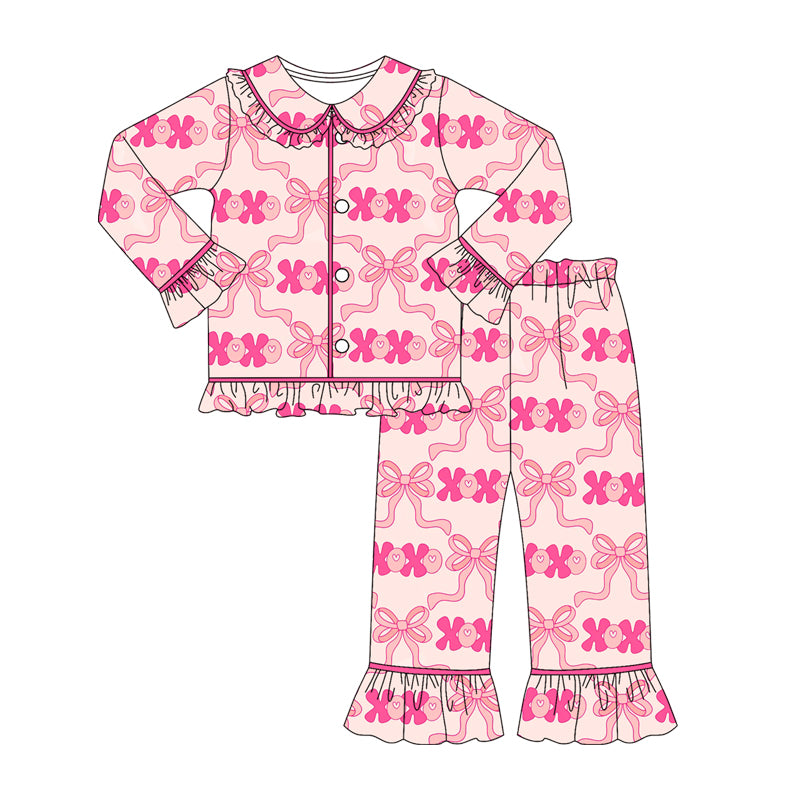 Pre order xoxo pink bow coquette button down pajama set