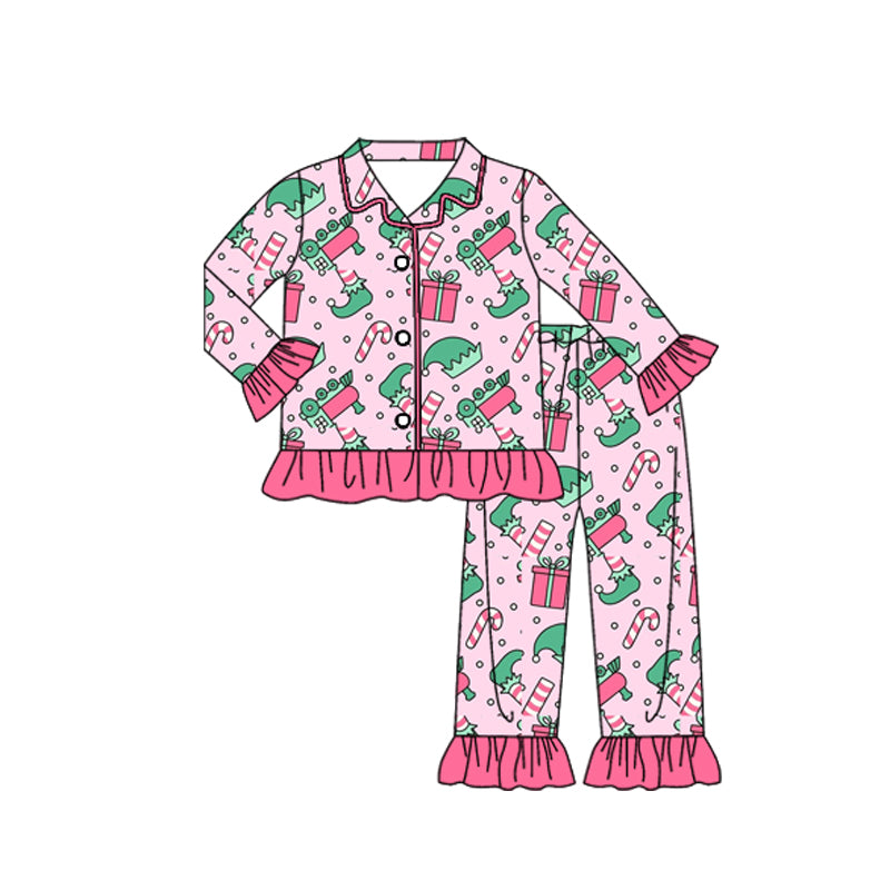 Pre order pink elf button down pajama set girl