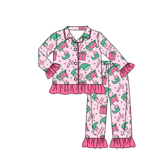 Pre order pink elf button down pajama set girl
