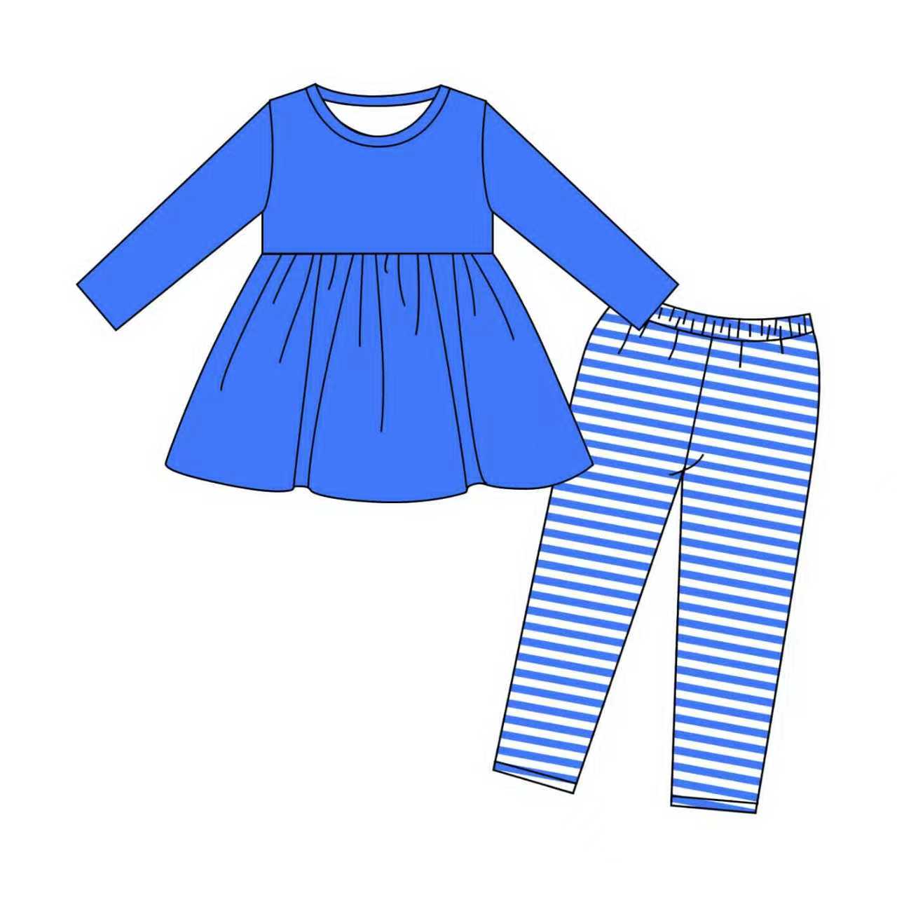 pre order royal blue cotton tunic stripes legging set