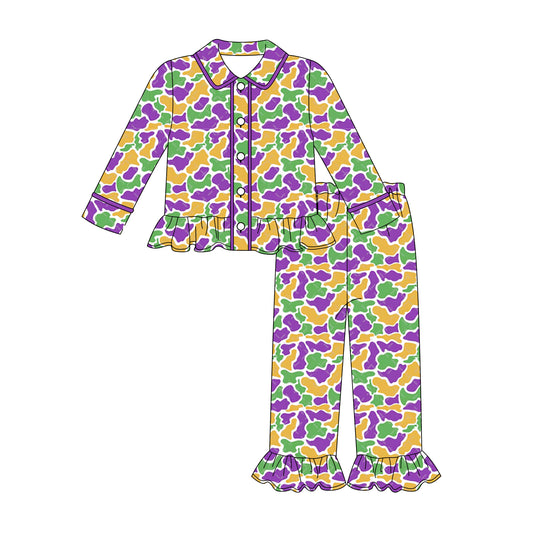 Pre order purple green gold button down pajama set girl
