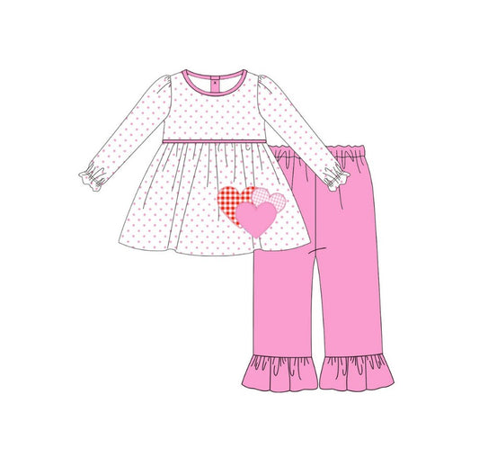 pre order pink polk dots heart print valentine's day baby girl outfit