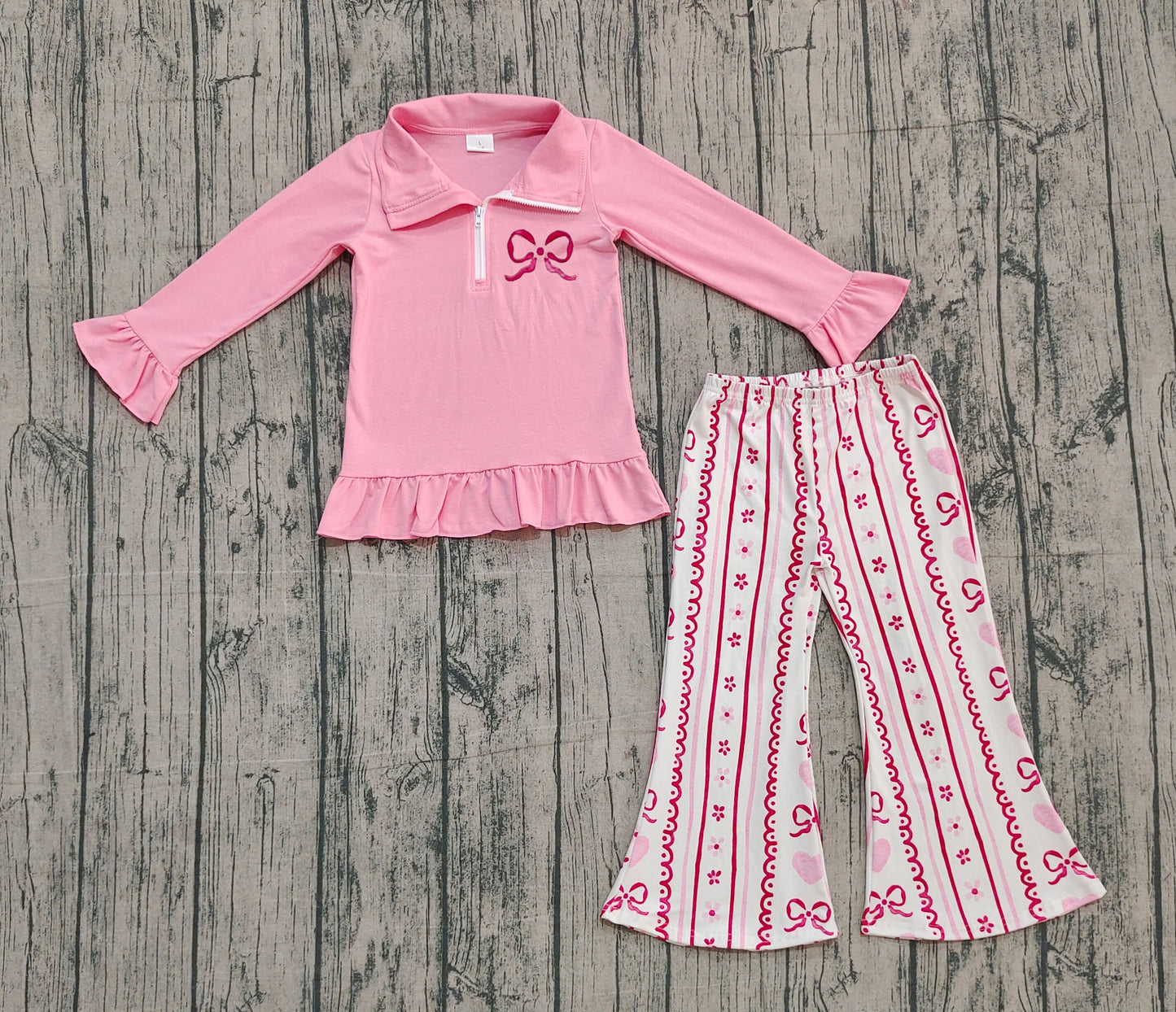 pre order red bow zip pullover belle pants set (do embroidery)
