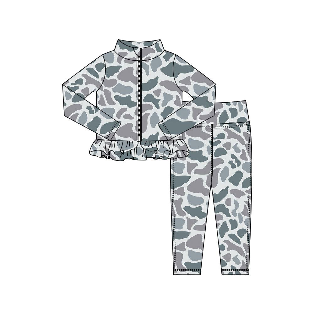 pre order long sleeve camo zipper athletic pants set