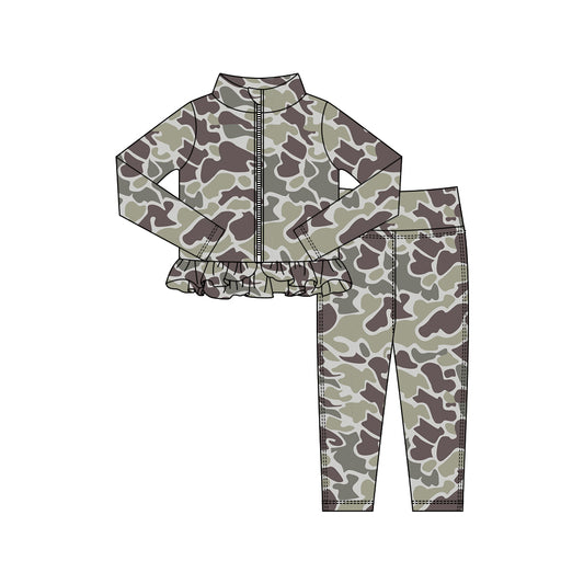 pre order long sleeve camo zipper athletic pants set