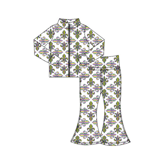 pre order mardi gras long sleeve zipper athletic pants set