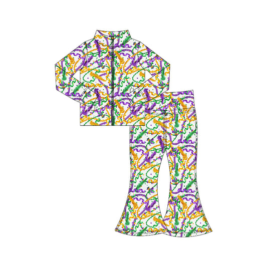 pre order mardi gras long sleeve zipper athletic pants set
