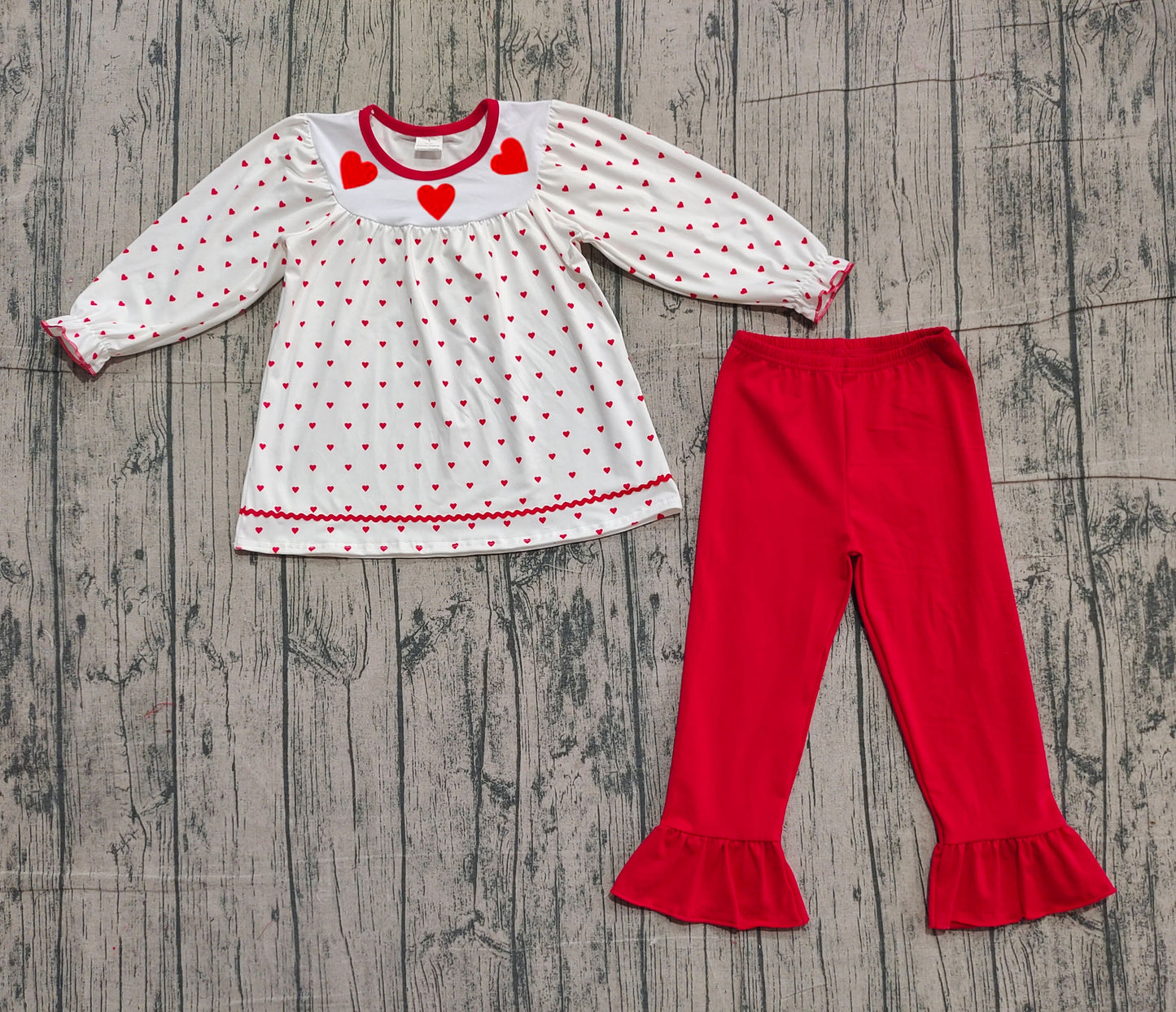 pre order baby girl valentine red heart pants set (do embroidery)