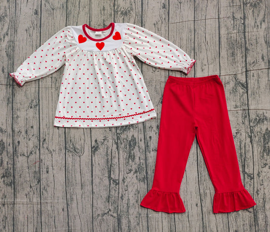 pre order baby girl valentine red heart pants set (do embroidery)