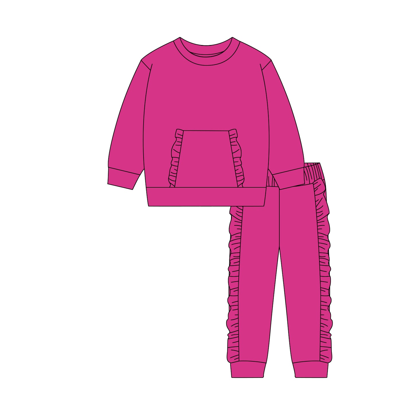 pre order solid hot pink cotton pullover ruffle pants set