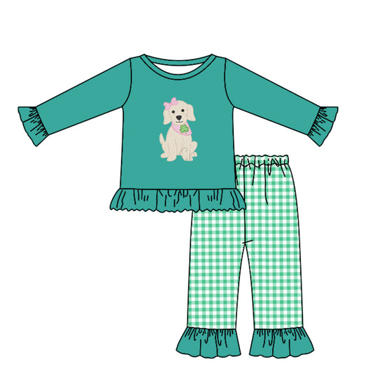 pre order puppy St Patrick clover pattern pants set girl