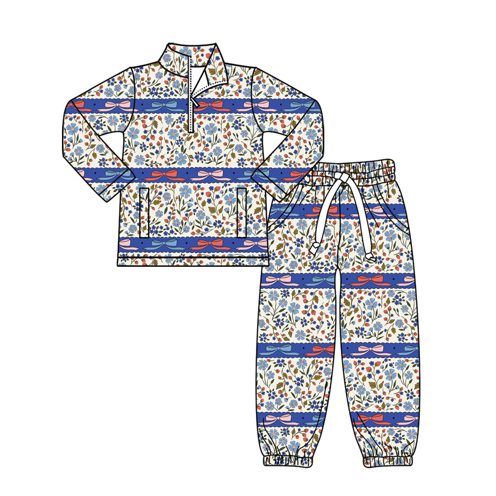 pre order coquette flower zip pullover pants set fall baby girl outfit