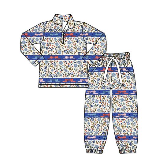 pre order coquette flower zip pullover pants set fall baby girl outfit