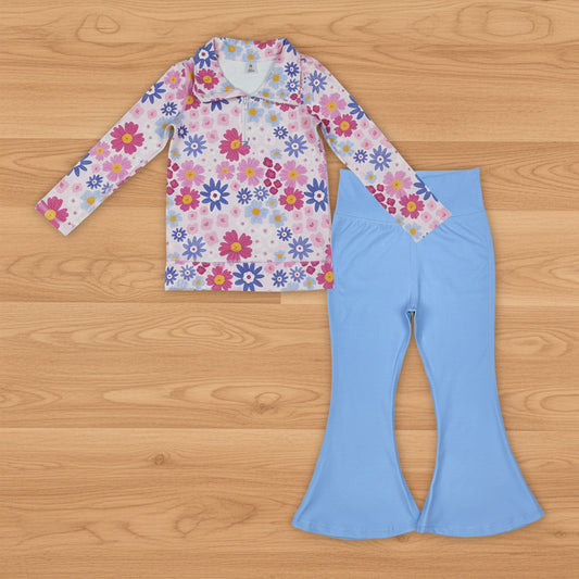 athletic floral zip pullover pants outfit