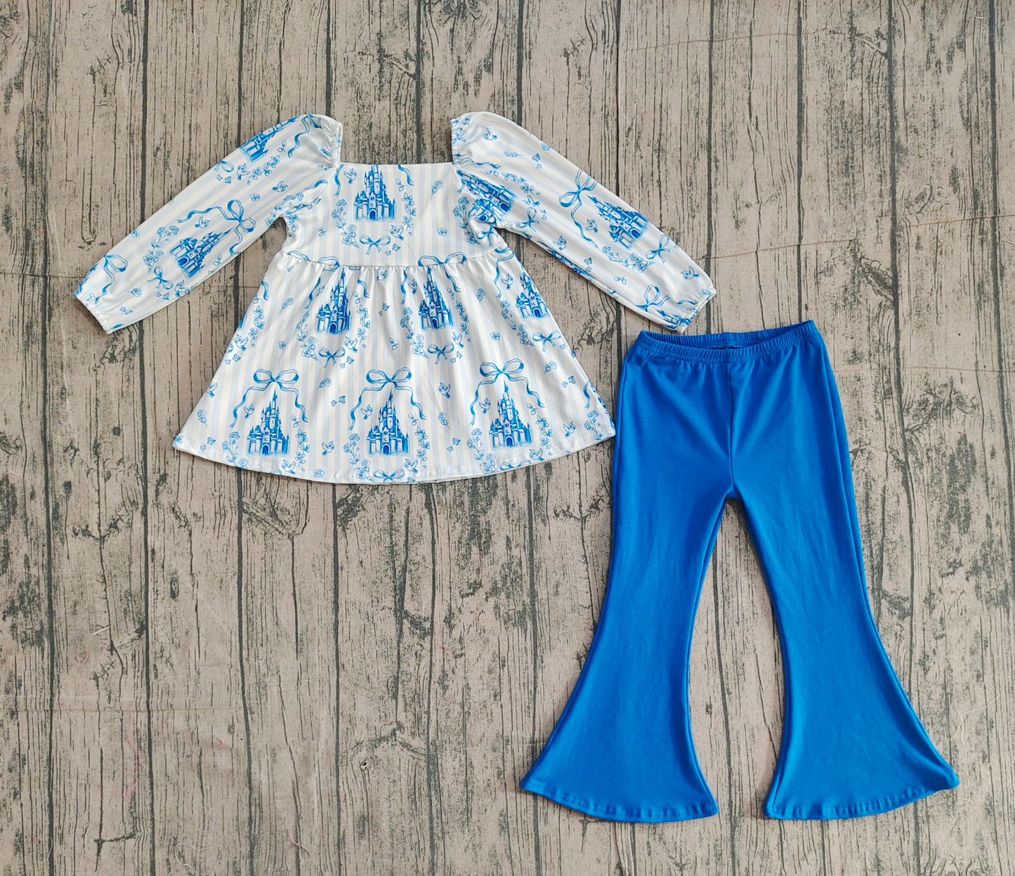 pre order blue castle belle pants set