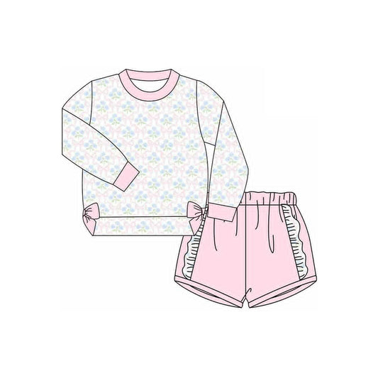 pre order pink long sleeve floral shorts set