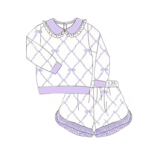 pre order purple bow girl shorts set