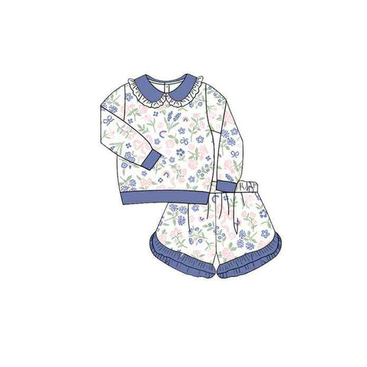 pre order long sleeve floral shorts set girl outfit