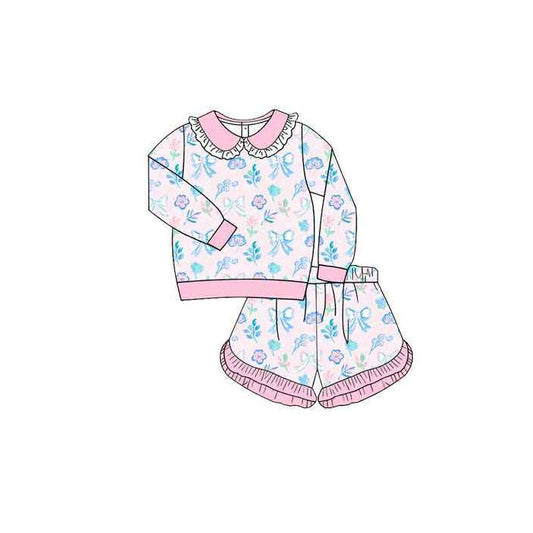 pre order long sleeve floral shorts set girl outfit