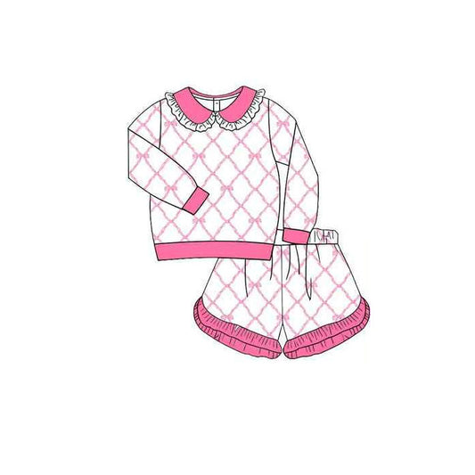 pre order pink bow on white shorts set girl outfit