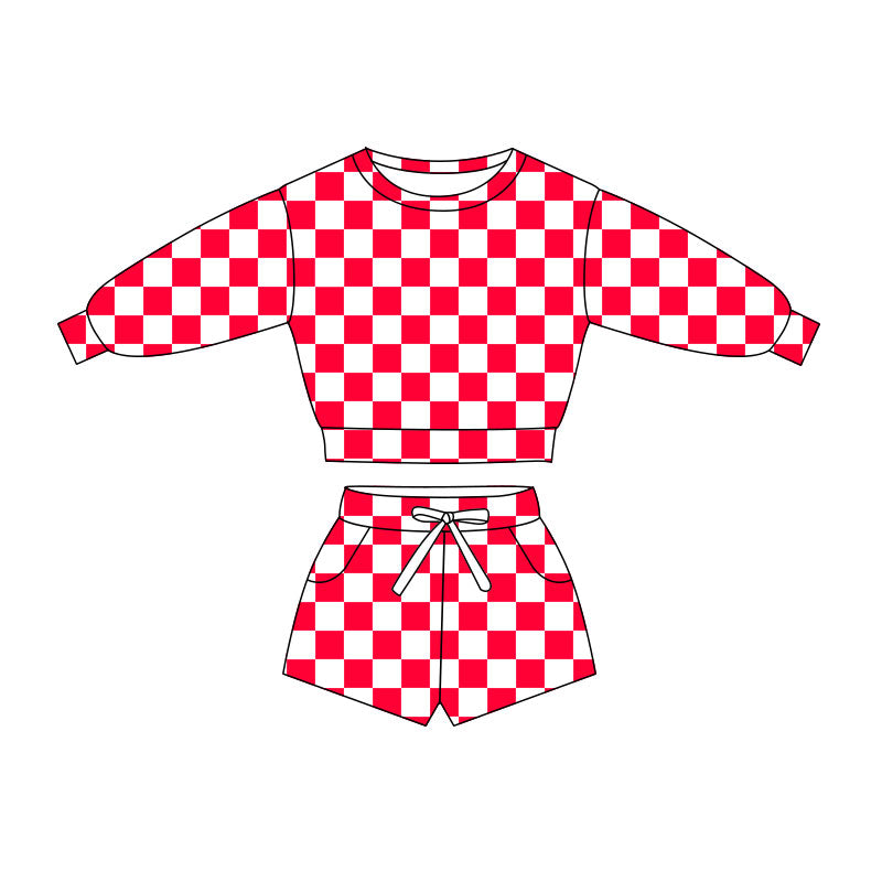 pre order long sleeve checkered shorts set