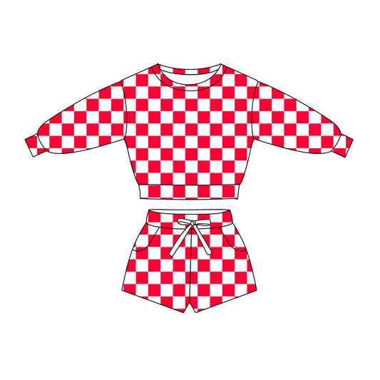 pre order long sleeve checkered shorts set