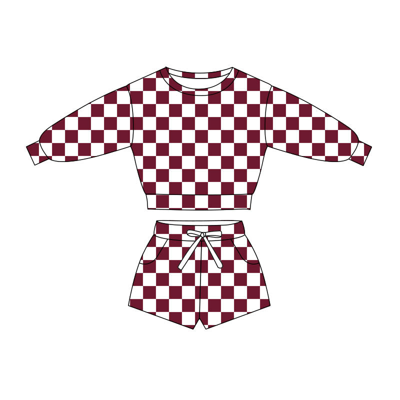 pre order long sleeve checkered shorts set