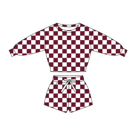 pre order long sleeve checkered shorts set