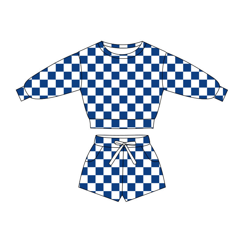 pre order long sleeve checkered shorts set