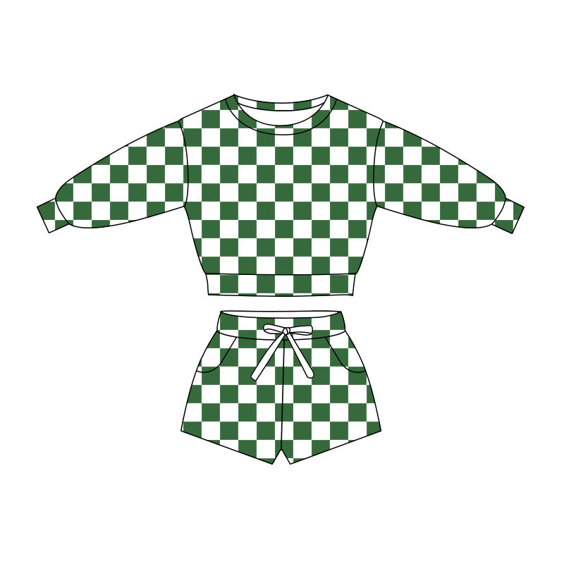 pre order long sleeve checkered shorts set
