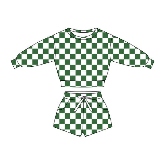 pre order long sleeve checkered shorts set