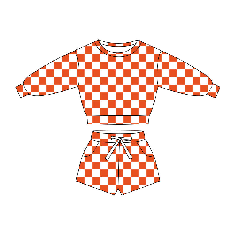 pre order long sleeve checkered shorts set