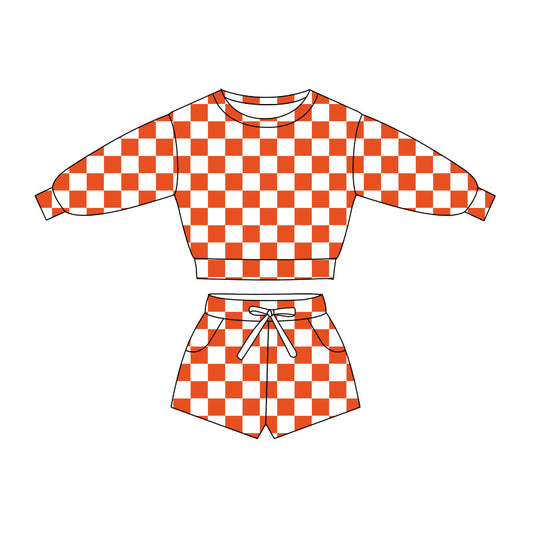 pre order long sleeve checkered shorts set