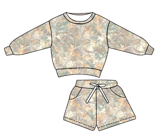 pre order long sleeve camouflage shorts set