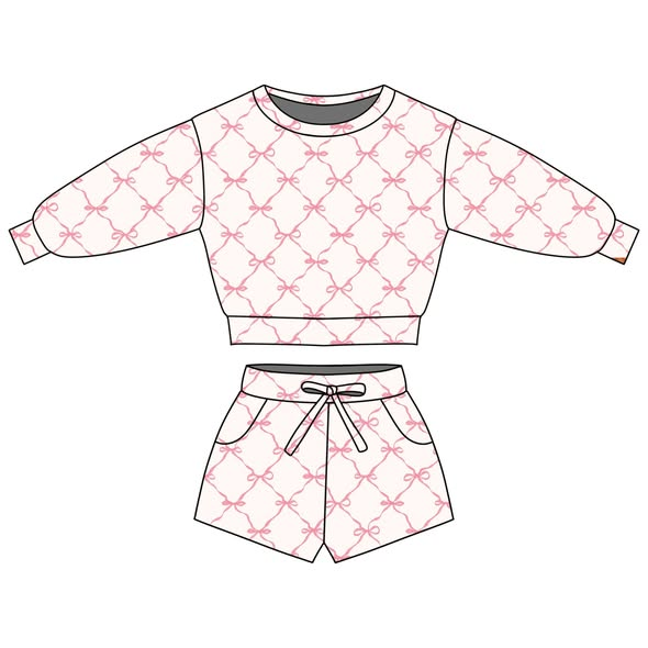 pre order pink bow long sleeve shorts set