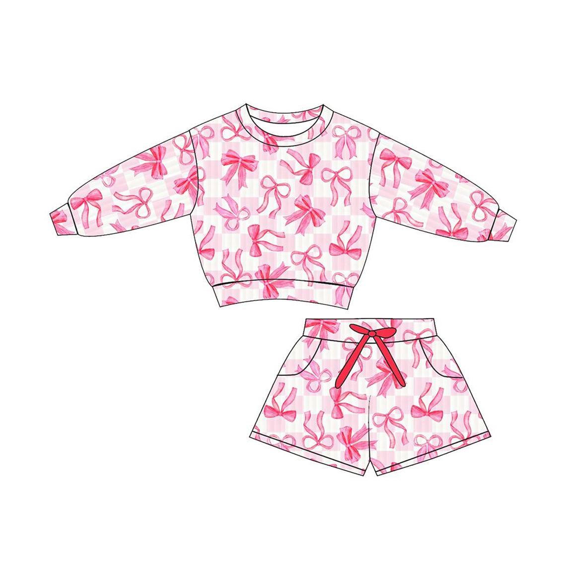 pre order pink coquette long sleeve shorts set