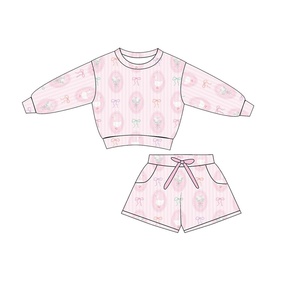 pre order pink goose long sleeve shorts set