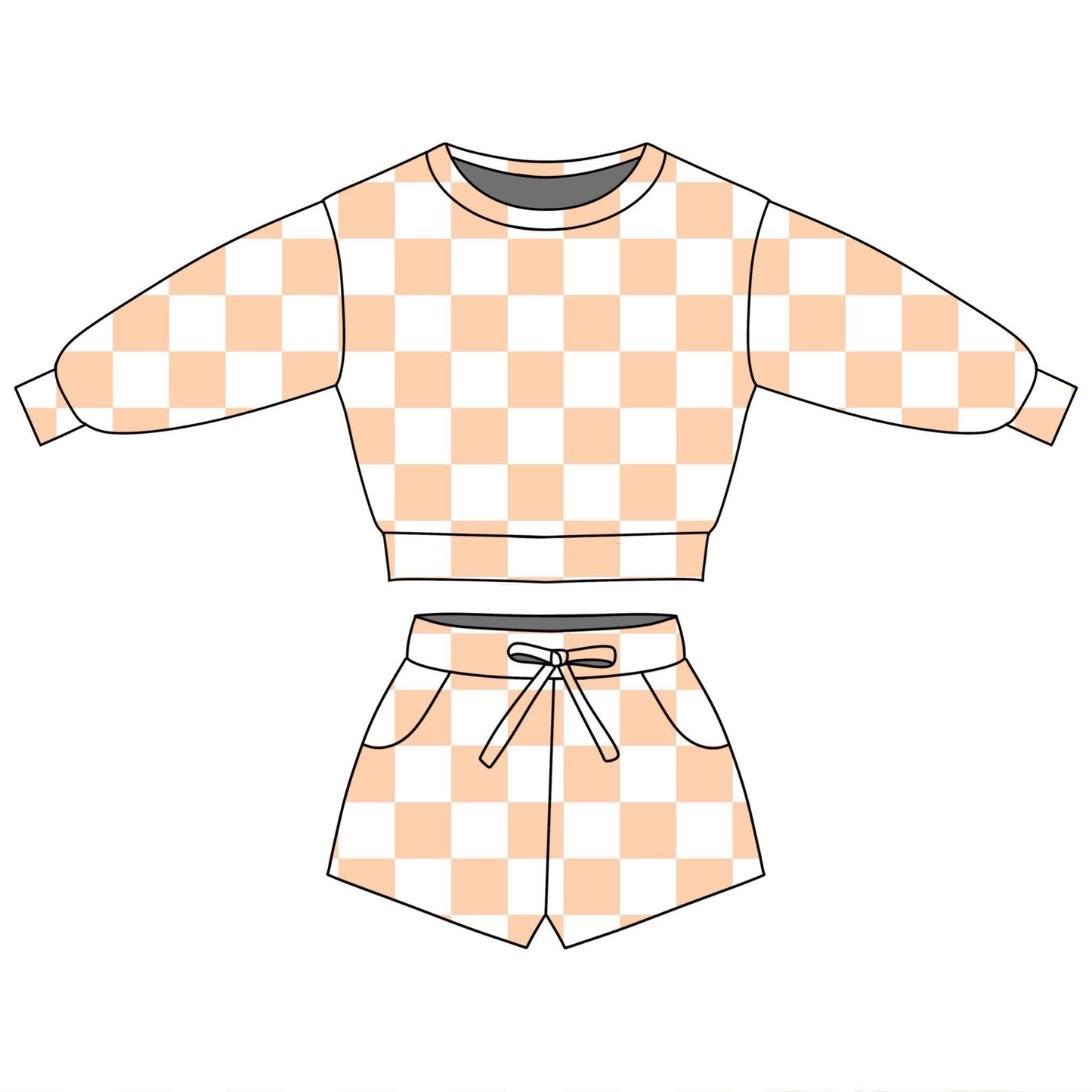 pre order long sleeve checkered shorts set