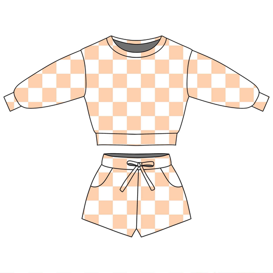 pre order long sleeve checkered shorts set