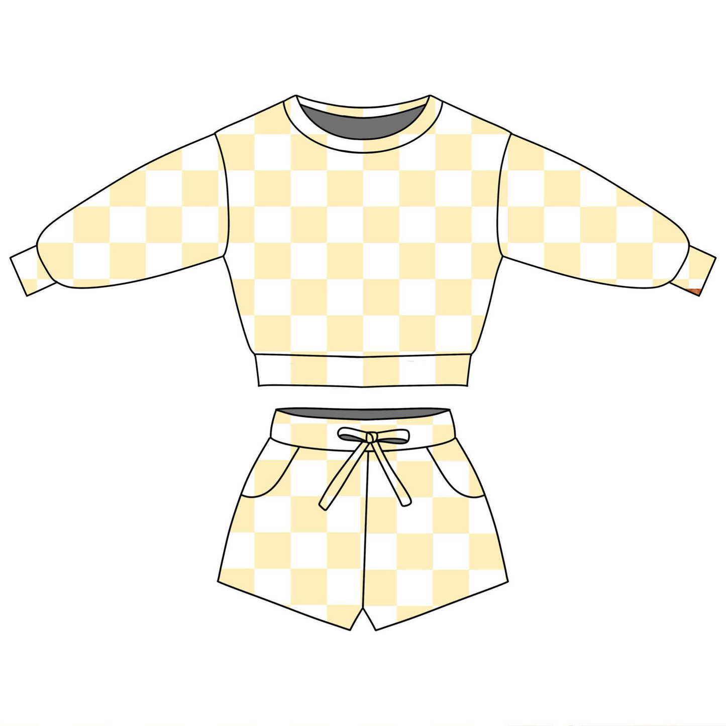pre order long sleeve checkered shorts set