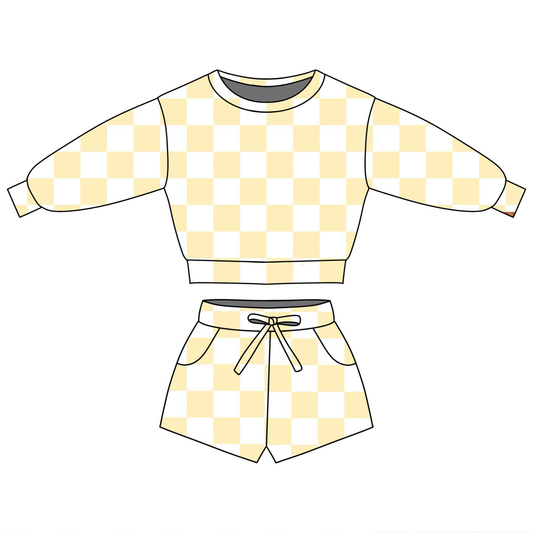 pre order long sleeve checkered shorts set