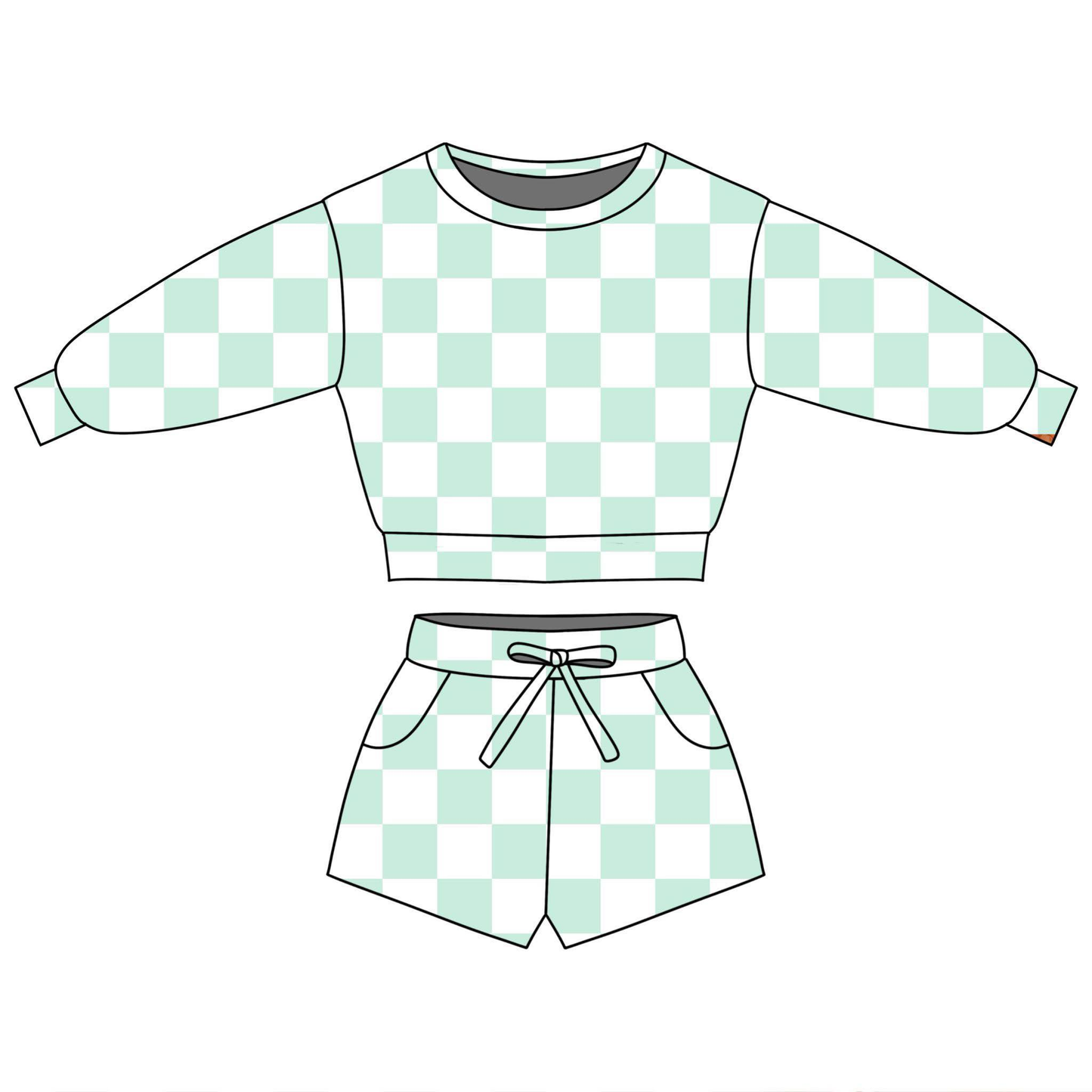 pre order long sleeve checkered shorts set