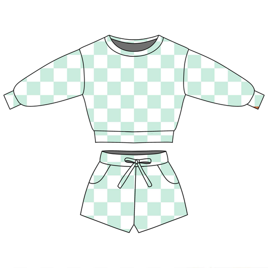 pre order long sleeve checkered shorts set